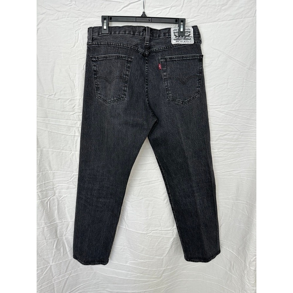 Levis 501 93 Jeans Mens 36x32 Black Wash Straight Leg White Patch Denim Classic